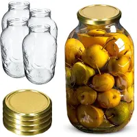 Kadax Glazen Pot 5L voor Jam, Honing, Komkommers, Fruit met Groot Patroon 5000ml + Gouden Dekseltjes 4 stuks.