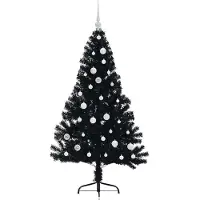 vidaXL Kunststof Voorverlichte Kerstboom met 150 LED Zwart 150 cm PVC