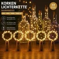 Feilicious LED-lichtslinger voor flessen met kurken – set van 30, elk 2 meter lang met 20 LED's, werkt op batterijen, warmwit, model E0399
