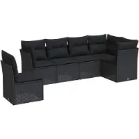 vidaXL 6-delige Loungeset met kussens poly rattan zwart