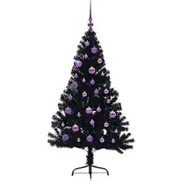 vidaXL Kunststof Voorverlichte Kerstboom met 150 LED Zwart 150 cm PVC