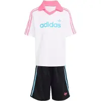 Adidas Set 'LOOSE POLO PINSTRIPE SHORT TEE' azuur / lichtroze / zwart / wit