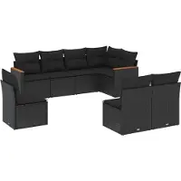 vidaXL 8-delige Loungeset met kussens poly rattan zwart