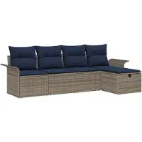 vidaXL Tuinbank Set 5 st Grijs en Marineblauw poly rattan