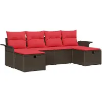 vidaXL Tuinbank Set 6 st Bruin en Rood poly rattan