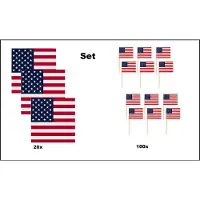 Wefiesta 20x Servetten USA 33cm x 33cm 3 laags + 100x Cocktailprikkers USA - Amerika set - VS thema feest voetbal