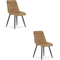 Leobert Set van 2 eetkamerstoelen SPLIT – Fluweel bruin – Zwarte metalen poten – Modern design