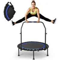 Sport Novendo Goods - Opvouwbare fitness trampoline 101 cm met verstelbaar stuur - Stille rebounder voor thuis - Inklapbare mini trampoline tot 150 kg draagvermogen