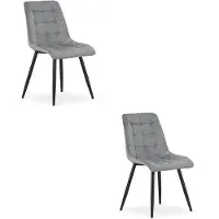 Leobert Set van 2 eetkamerstoelen SPLIT – Fluweel lichtgrijs – Zwarte metalen poten – Modern design