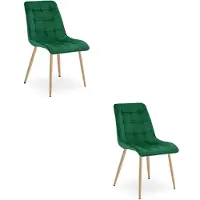 Leobert Chaise - - Tweedelig - Fluweelgroen / Eikenhouten poten - Set van 2