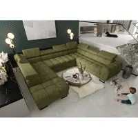 Fun-Möbel Zitmeubel met slaapbank BASTIEN XL, bekleed met stof in de kleur terra mintgroen, met een ottomaan aan de linkerkant