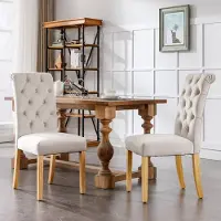 HAUSS SPOLE Eetkamerstoel – Fluwelen Knop Design – Gestoffeerd – Set van 2 – Comfortabel Met Hoge Dichtheid Schuim & S‑veer – Voor Eetkamer, Woonkamer En Slaapkamer – Fluweel Beige