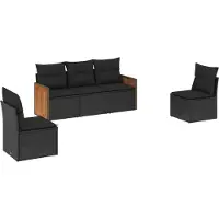 vidaXL 5-delige Loungeset met kussens poly rattan zwart