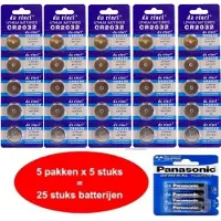 Deleex CR2032 5x5 strips - totaal 25 stuks knoopcel LITHIUM batterijen + 4 stuks AA penlite