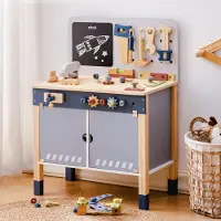 Robotime Houten Speelgoed Werkbank - Misty Blue - Constructiewerkwinkel Gereedschapsbank Speelgoed voor Jongens van 3 Jaar