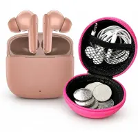 Denver Donker Roze - Draadloze - Bluetooth Oordopjes met microfoon + OpbergHoes - Bellen Gesprekken - Earphones - Earbuds - Oortjes + Oplaadcase - Wireless Earbuds - Draadloos