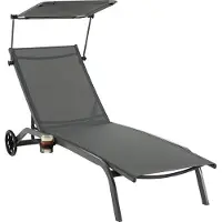 Coast Terrasligstoel Ligstoel voor Buiten Verstelbare Rugleuning met Kap en Bekerhouder - 165-191x61x40-96 cm - Grijs