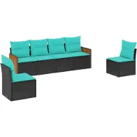 vidaXL 6-delige loungeset voor de tuin met kussens, zwart kunststofvlechtwerk