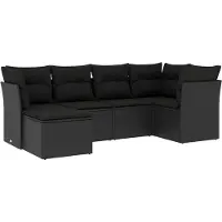vidaXL 6-delige Loungeset met kussens poly rattan zwart