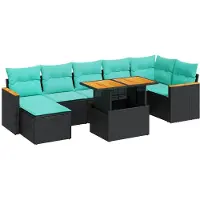 vidaXL 8-delige Loungeset met kussens poly rattan acacia zwart