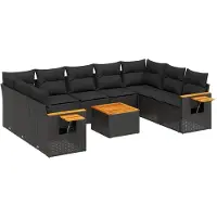 vidaXL 10-delige Loungeset met kussens poly rattan zwart