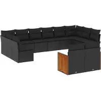 vidaXL 12-delige Loungeset met kussens poly rattan zwart