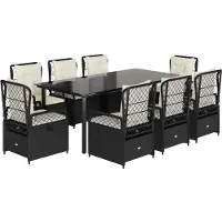 vidaXL 9-delige tuinset met kussens, zwart, van polyrotan