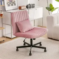 OKWISH Bureaustoel - 67 x 54,61 x 83,82-92,96 cm - Hoogteverstelbaar & 360° Draaibaar - Voor Home Office Of Woonkamer - Linnen - Lichtroze