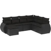 vidaXL 7-delige Loungeset met kussens poly rattan zwart