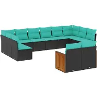 vidaXL 12-delige loungeset voor de tuin met kussens, zwart kunststof vlechtwerk
