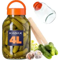 Kadax Inmaakpot met tang, komkommerglas met deksel van kunststof, glazen ballon, voorraadpot voor komkommers, inmaakpot, luchtdichte conservering (4 liter)