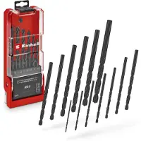 Einhell 13-delige HSS-R metaalboor set (HSS 4241 staal, zwart gepolijst, 135° boorpunt, rolgesmede spiraal type N, ronde schacht incl. opbergkoffer)