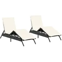 vidaXL Ligstoelen 2 st met kussens poly rattan zwart