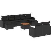 vidaXL 10-delige Loungeset met kussens poly rattan zwart
