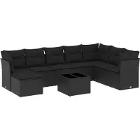 vidaXL 9-delige Loungeset met kussens poly rattan zwart