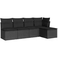 vidaXL 5-delige Loungeset met kussens poly rattan zwart