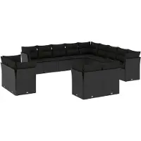 vidaXL 13-delige Loungeset met kussens poly rattan zwart