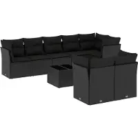 vidaXL 9-delige Loungeset met kussens poly rattan zwart