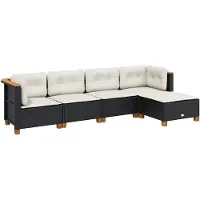 vidaXL 5-delige Loungeset met kussens poly rattan zwart
