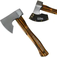 TRUTZHOLM Vintage Handbijl 500g - Gevlamd Hickoryhout 320mm - Gesmede Stalen Trekkingbijl Outdoor met Lederen Bescherming