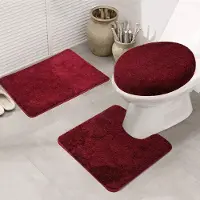 Ele eleoption Badkamerset, antislip badmat en wc-mattenset, sneldrogend, zacht, waterabsorberend, 3-delig, wijnrood, 50 x 80 cm