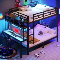 HAUSS SPOLE Stapelbed 140x200cm - Met Bureau En Opbergvakken En Led Lichtstrook En Usb Aansluiting - Zonder Matras - Metaal - Zwart