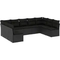 vidaXL 9-delige Loungeset met kussens poly rattan zwart