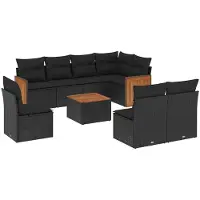 vidaXL 9-delige tuinmeubelset met kussens, zwart, polyrotan