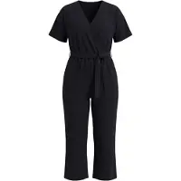 Miamoda - Dames - Jumpsuit eendelig stof met structuur elastische taille - Zwart - Maat 50