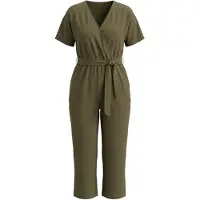 Miamoda - Dames - Jumpsuit eendelig stof met structuur elastische taille - Rietgroen - Maat 52