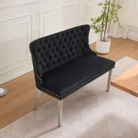 HAUSS SPOLE Eetkamerbank – Tweezits Bankje Met Gecapitonneerde Rug – Voor Keuken En Eetkamer – Fluweel – Zwart