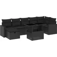 vidaXL 8-delige tuinmeubelset met kussens, zwart, polyrotan