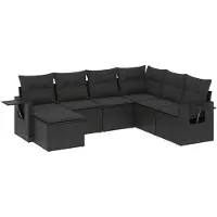 vidaXL 7-delige tuinmeubelset met kussens, zwart, polyrotan