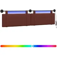 vidaXL Hangend hoofdbord Met LED-verlichting Glanzend Bruin Antiek PU